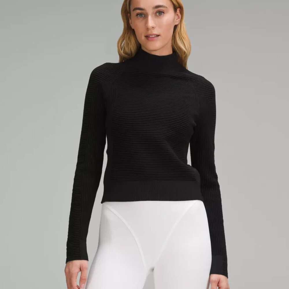Lululemon Mixed Rib Knit Crewneck Sweater Black small NEW mock neck